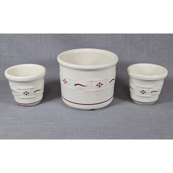 Longaberger Pottery Woven Traditions three piece Crock set - Picture 1 of 3
